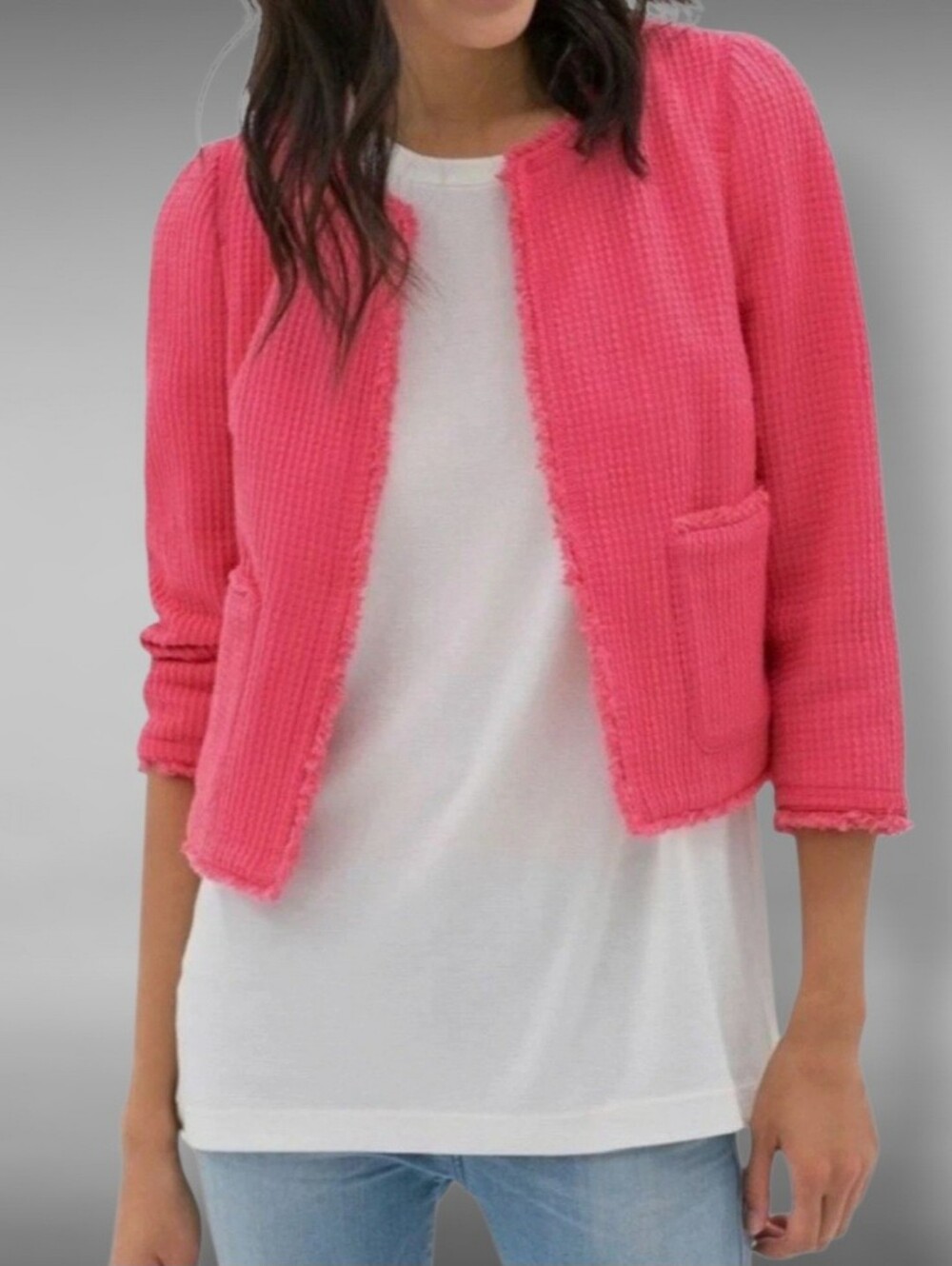 Zara Basic Tweed Frayed Edge Cropped Jacket/Blazer